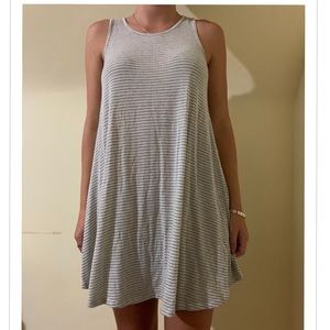 Grey and White Striped Casual Dress